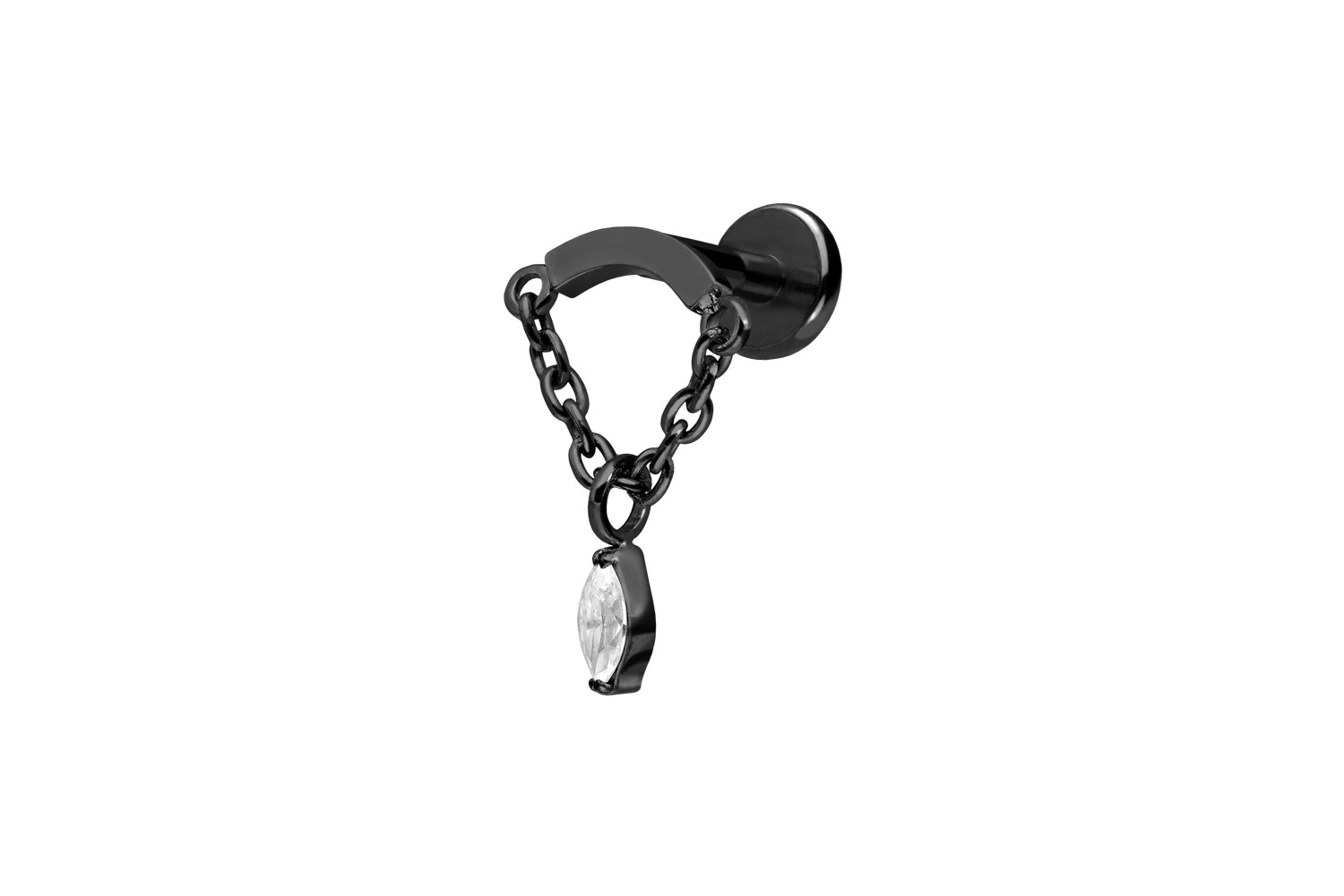 Titan Labret Piercing mit Push Fit BOGEN + KETTE + KRISTALLTROPFEN
